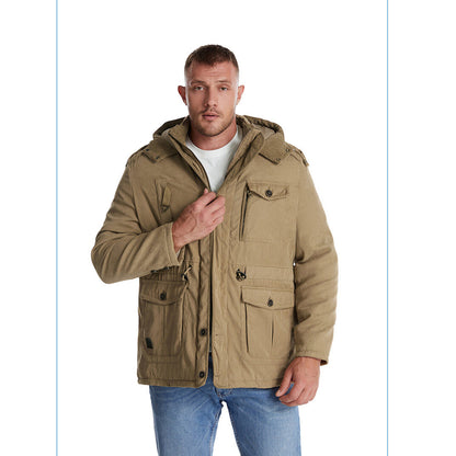 Giacca multitasche premium da uomo in lana di agnello con cappuccio spesso | 3256 