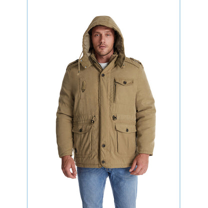 Giacca multitasche premium da uomo in lana di agnello con cappuccio spesso | 3256 