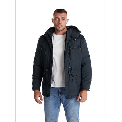 Giacca multitasche premium da uomo in lana di agnello con cappuccio spesso | 3256 