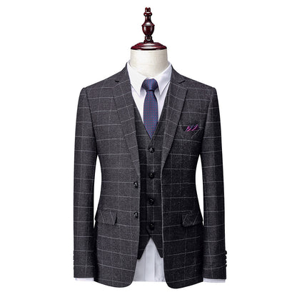 Completo da uomo grigio scuro 3 pezzi slim fit a quadri con petto vintage | 1707