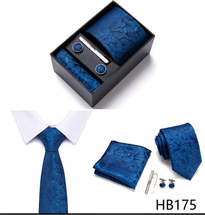 Collezione di cravatte da uomo firmate, elegante scatola regalo con fermacravatta, fazzoletto e gemelli | 166-201