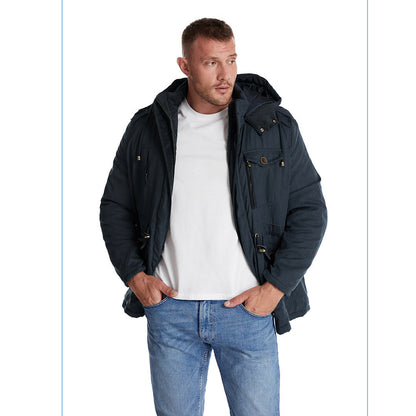 Giacca multitasche premium da uomo in lana di agnello con cappuccio spesso | 3256 