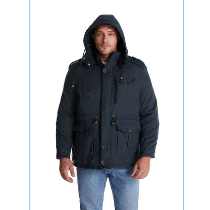 Giacca multitasche premium da uomo in lana di agnello con cappuccio spesso | 3256 