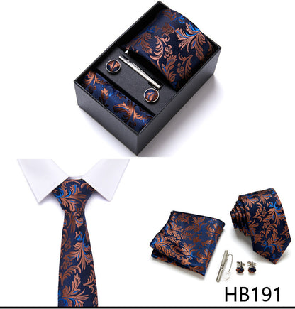 Collezione di cravatte da uomo firmate, elegante scatola regalo con fermacravatta, fazzoletto e gemelli | 166-201