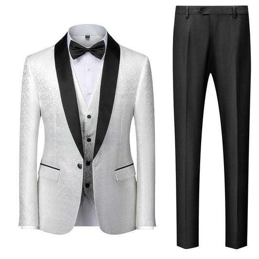 Smoking da uomo di qualità premium, elegante, in jacquard bianco, 3 pezzi-1953