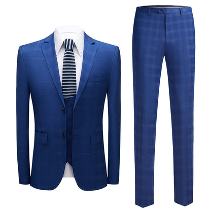 Costume 3 pièces pour homme, coupe slim, smoking à carreaux, bleu foncé, robe de mariée, classique, formel, veste, pantalon, gilet | 9812-59