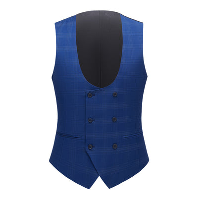 Costume 3 pièces pour homme, coupe slim, smoking à carreaux, bleu foncé, robe de mariée, classique, formel, veste, pantalon, gilet | 9812-59