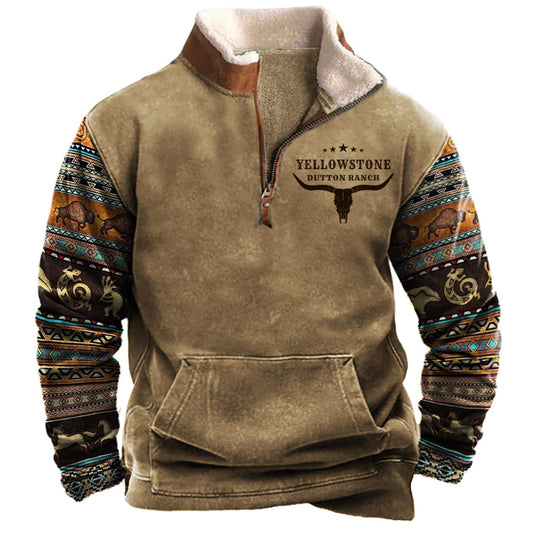 Pull à col montant zippé vintage Western Yellowstone pour homme | 99O9