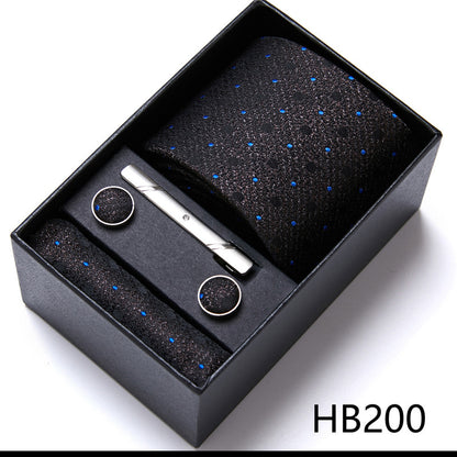 Collezione di cravatte da uomo firmate, elegante scatola regalo con fermacravatta, fazzoletto e gemelli | 166-201