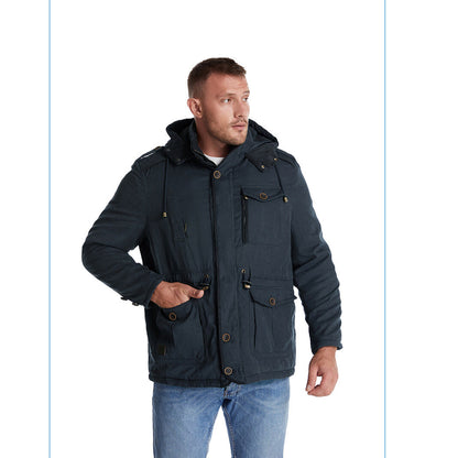 Giacca multitasche premium da uomo in lana di agnello con cappuccio spesso | 3256 