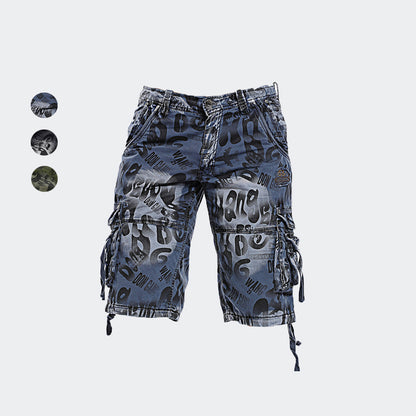 Short cargo camouflage imprimé léopard pour homme, coupe décontractée, multi-poches -2292