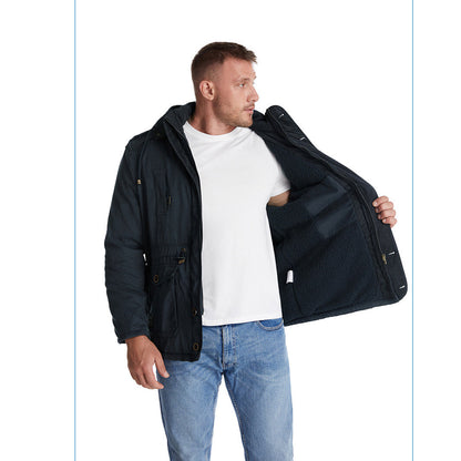 Giacca multitasche premium da uomo in lana di agnello con cappuccio spesso | 3256 