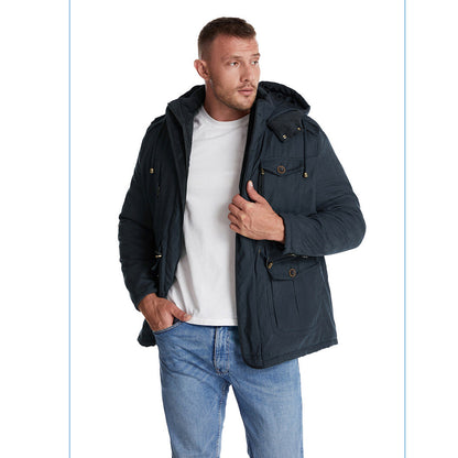 Giacca multitasche premium da uomo in lana di agnello con cappuccio spesso | 3256 