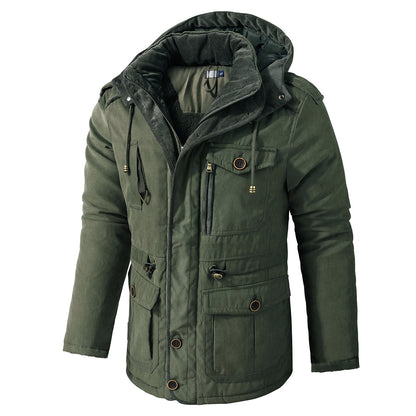 Giacca multitasche premium da uomo in lana di agnello con cappuccio spesso | 3256 