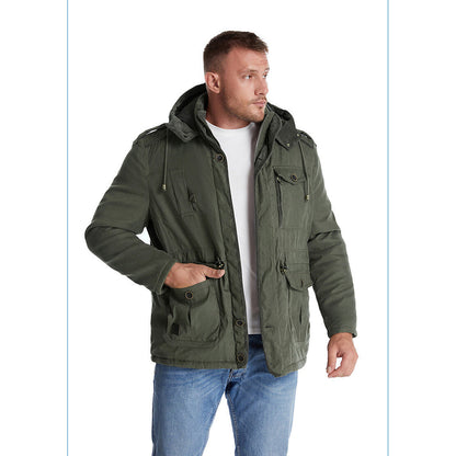 Giacca multitasche premium da uomo in lana di agnello con cappuccio spesso | 3256 