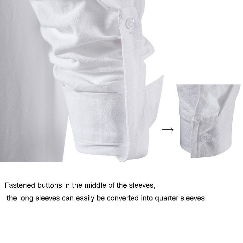 Mens Cotton Linen Shirts Casual Long Sleeve Button Up Shirts Fashion Business Tops with Pocket  | A276