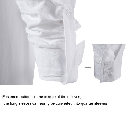 Mens Cotton Linen Shirts Casual Long Sleeve Button Up Shirts Fashion Business Tops with Pocket  | A276