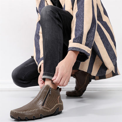 Scarpe mocassino in pelle con cerniera e motivo coccodrillo da uomo | 1813 