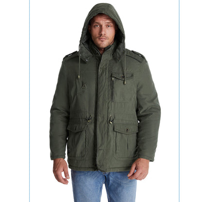Giacca multitasche premium da uomo in lana di agnello con cappuccio spesso | 3256 