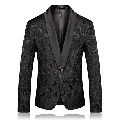 Giacca da smoking floreale nera da uomo con risvolto sciallato Paisley, giacca da abito per cena, ballo di fine anno, matrimonio | 8660-700