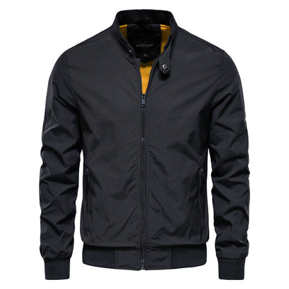 Giacca antivento con cerniera e collo alto da uomo, casual-8836