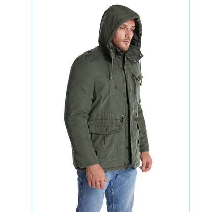 Giacca multitasche premium da uomo in lana di agnello con cappuccio spesso | 3256 