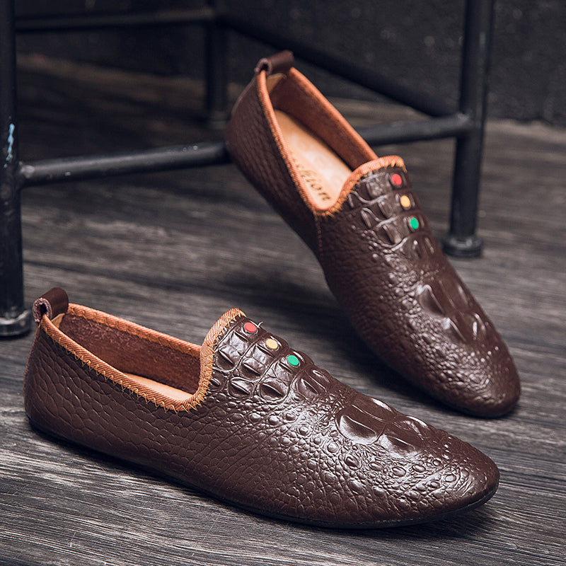 Mocassini con motivo coccodrillo da uomo, scarpe con punta affilata | 695 