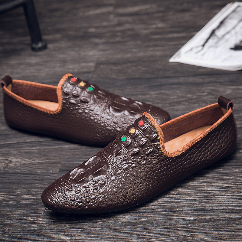 Mocassini con motivo coccodrillo da uomo, scarpe con punta affilata | 695 