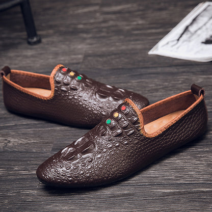 Mocassini con motivo coccodrillo da uomo, scarpe con punta affilata | 695 