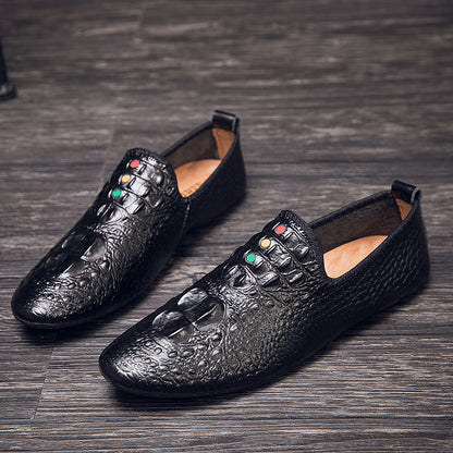 Mocassini con motivo coccodrillo da uomo, scarpe con punta affilata | 695 
