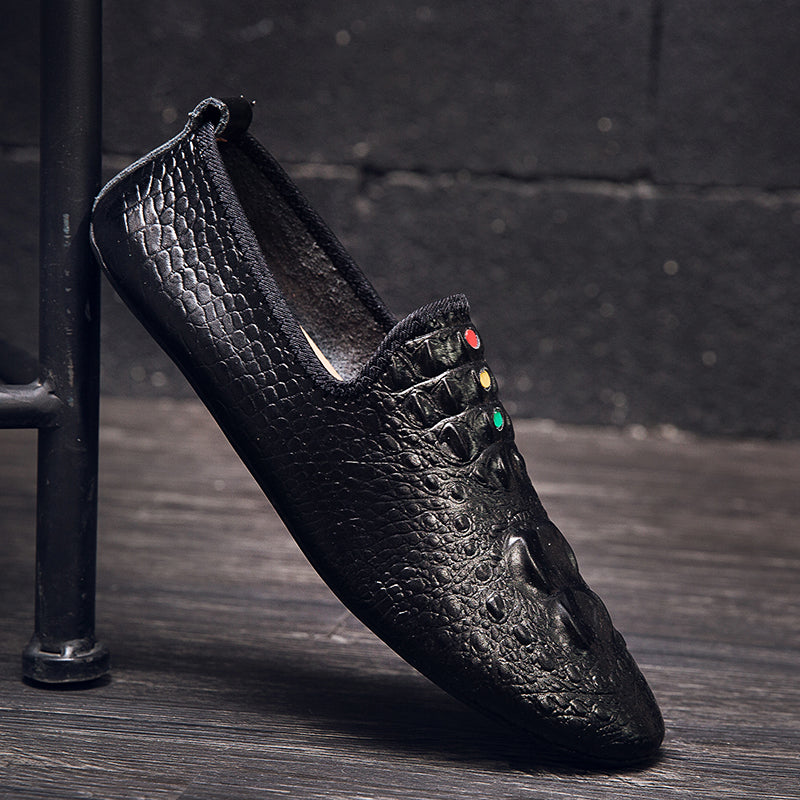 Mocassini con motivo coccodrillo da uomo, scarpe con punta affilata | 695 