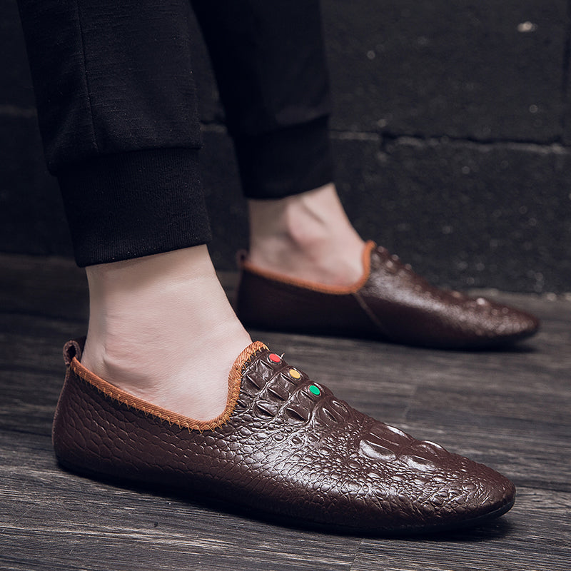 Mocassini con motivo coccodrillo da uomo, scarpe con punta affilata | 695 