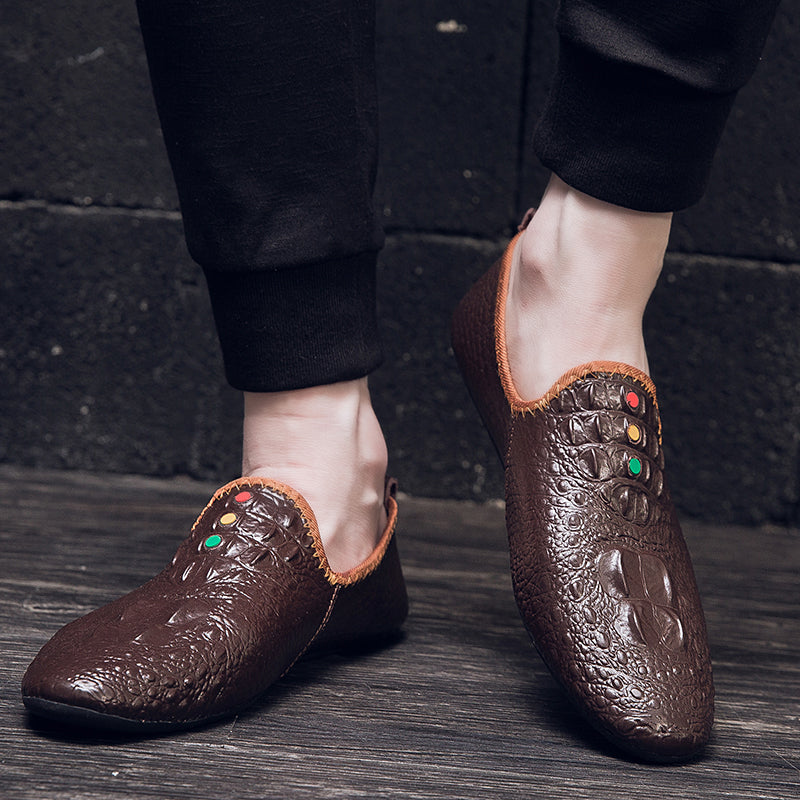 Mocassini con motivo coccodrillo da uomo, scarpe con punta affilata | 695 