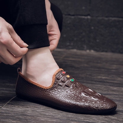 Mocassini con motivo coccodrillo da uomo, scarpe con punta affilata | 695 