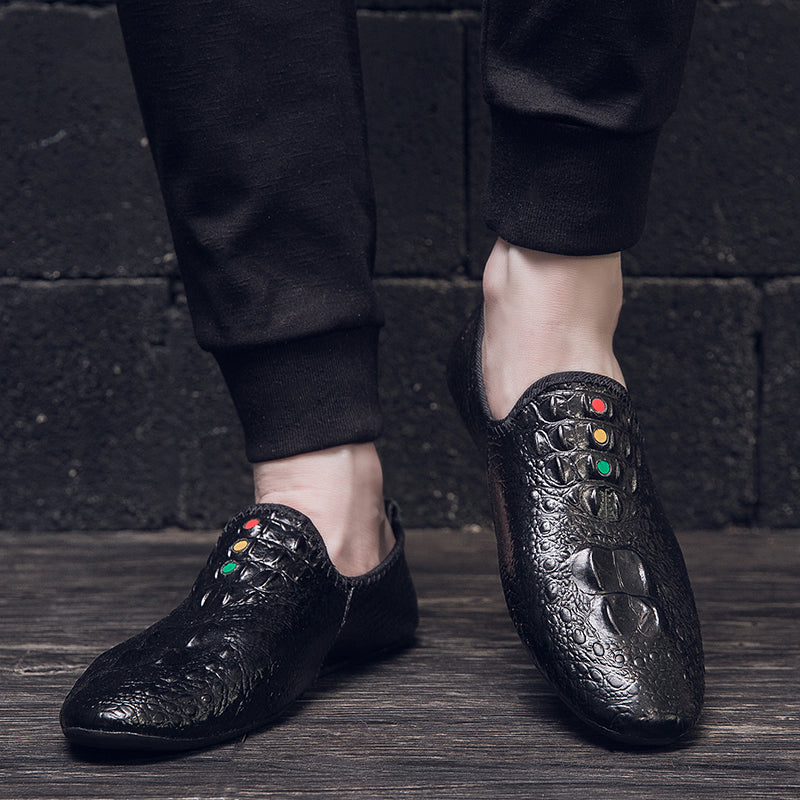 Mocassini con motivo coccodrillo da uomo, scarpe con punta affilata | 695 