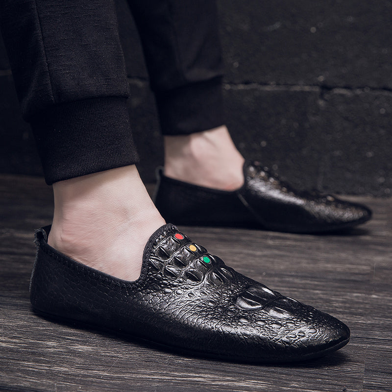Mocassini con motivo coccodrillo da uomo, scarpe con punta affilata | 695 