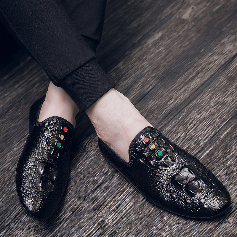 Mocassini con motivo coccodrillo da uomo, scarpe con punta affilata | 695 