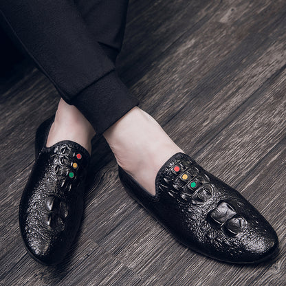 Mocassini con motivo coccodrillo da uomo, scarpe con punta affilata | 695 