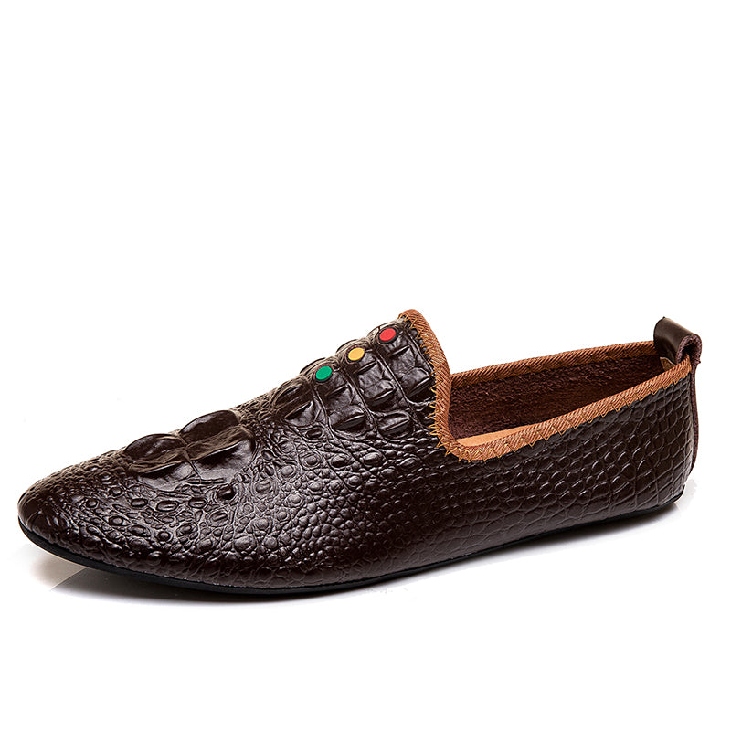 Mocassini con motivo coccodrillo da uomo, scarpe con punta affilata | 695 