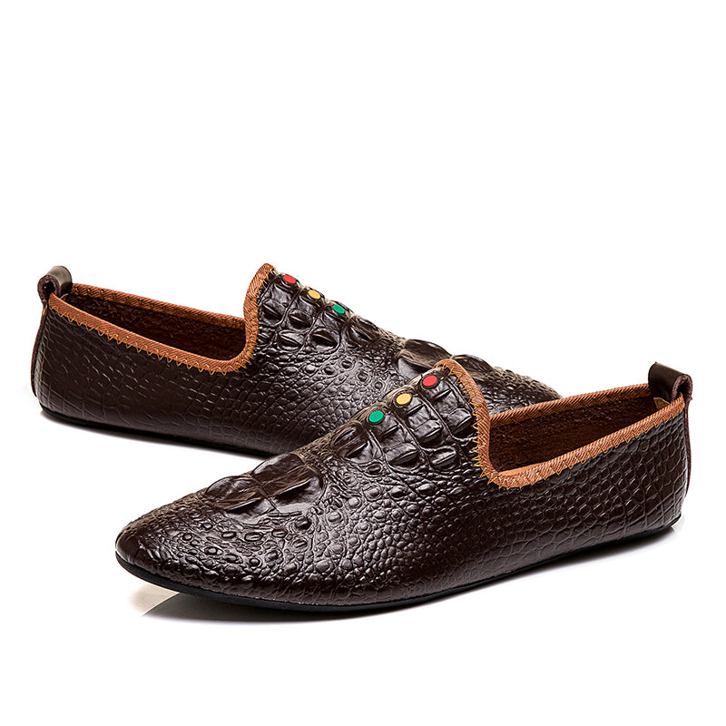 Mocassini con motivo coccodrillo da uomo, scarpe con punta affilata | 695 