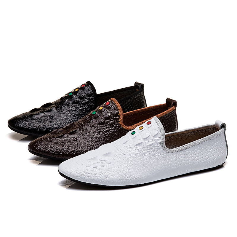 Mocassini con motivo coccodrillo da uomo, scarpe con punta affilata | 695 