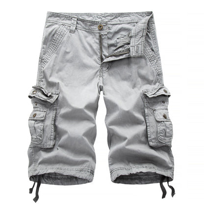 Pantaloncini cargo multitasche versatili in twill da uomo-A082