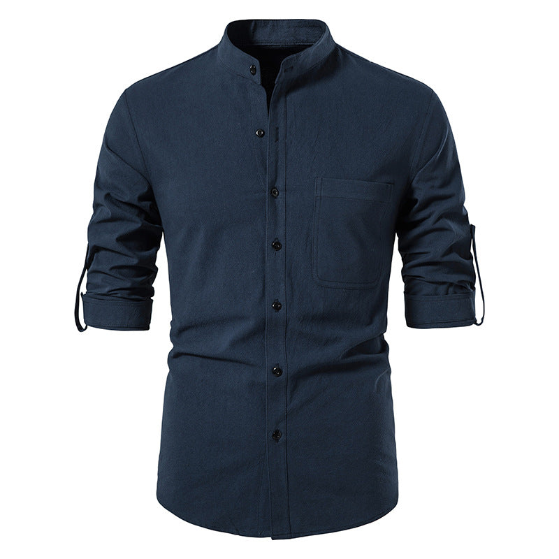 Mens Cotton Linen Shirts Casual Long Sleeve Button Up Shirts Fashion Business Tops with Pocket  | A276