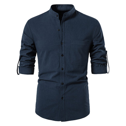 Mens Cotton Linen Shirts Casual Long Sleeve Button Up Shirts Fashion Business Tops with Pocket  | A276