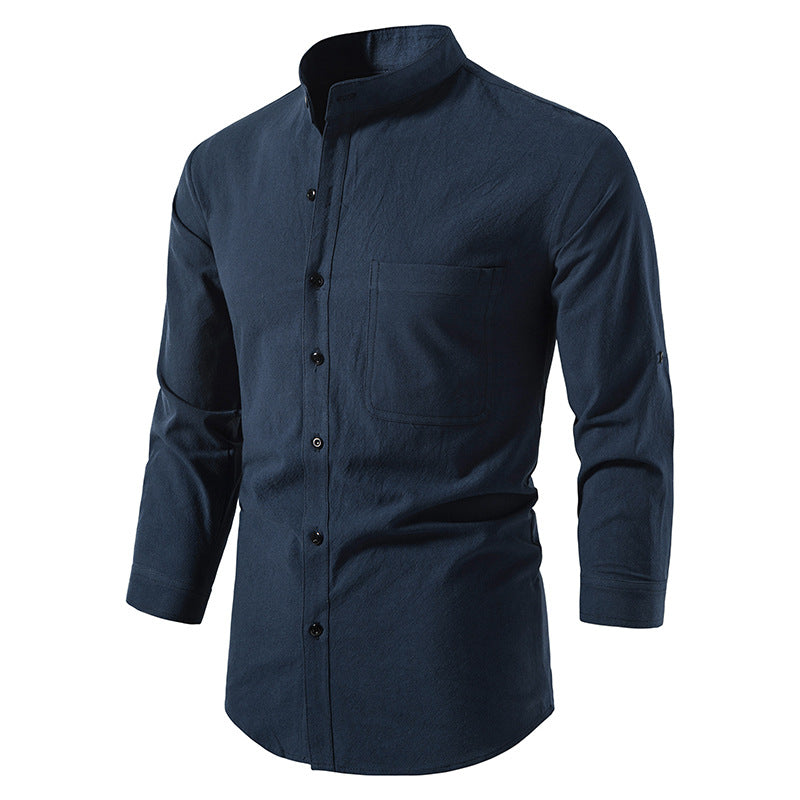 Mens Cotton Linen Shirts Casual Long Sleeve Button Up Shirts Fashion Business Tops with Pocket  | A276