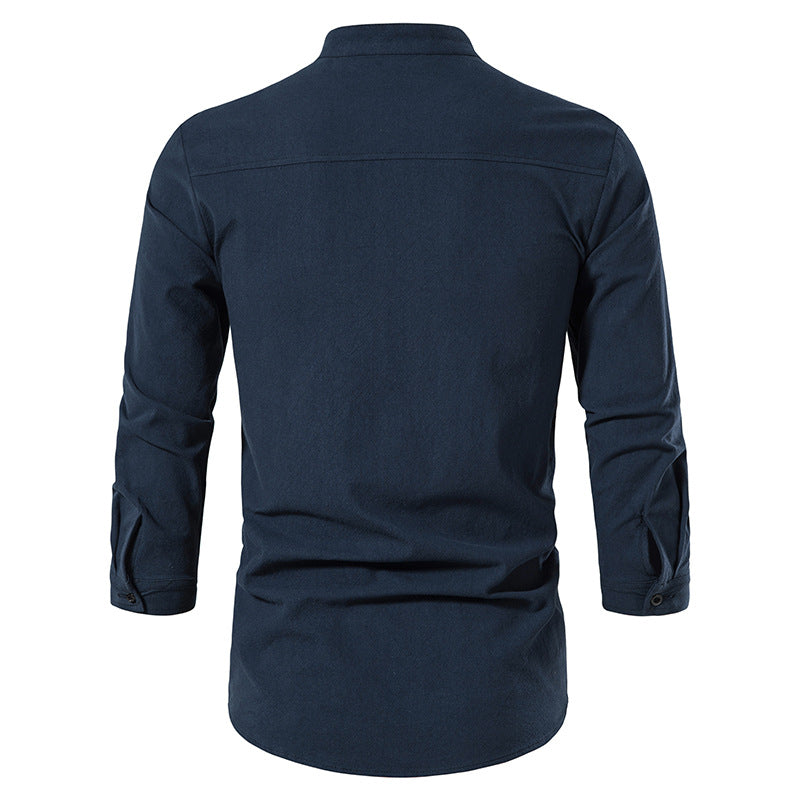 Mens Cotton Linen Shirts Casual Long Sleeve Button Up Shirts Fashion Business Tops with Pocket  | A276