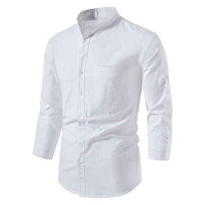 Mens Cotton Linen Shirts Casual Long Sleeve Button Up Shirts Fashion Business Tops with Pocket  | A276
