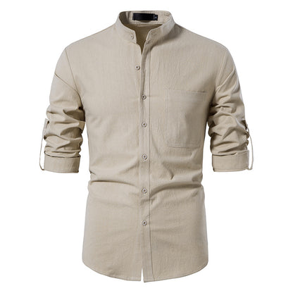 Mens Cotton Linen Shirts Casual Long Sleeve Button Up Shirts Fashion Business Tops with Pocket  | A276