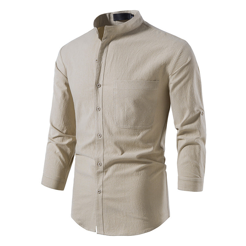Mens Cotton Linen Shirts Casual Long Sleeve Button Up Shirts Fashion Business Tops with Pocket  | A276