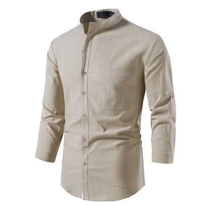 Mens Cotton Linen Shirts Casual Long Sleeve Button Up Shirts Fashion Business Tops with Pocket  | A276